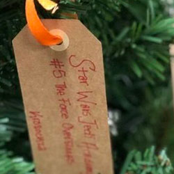 Tag hanging from Christmas tree