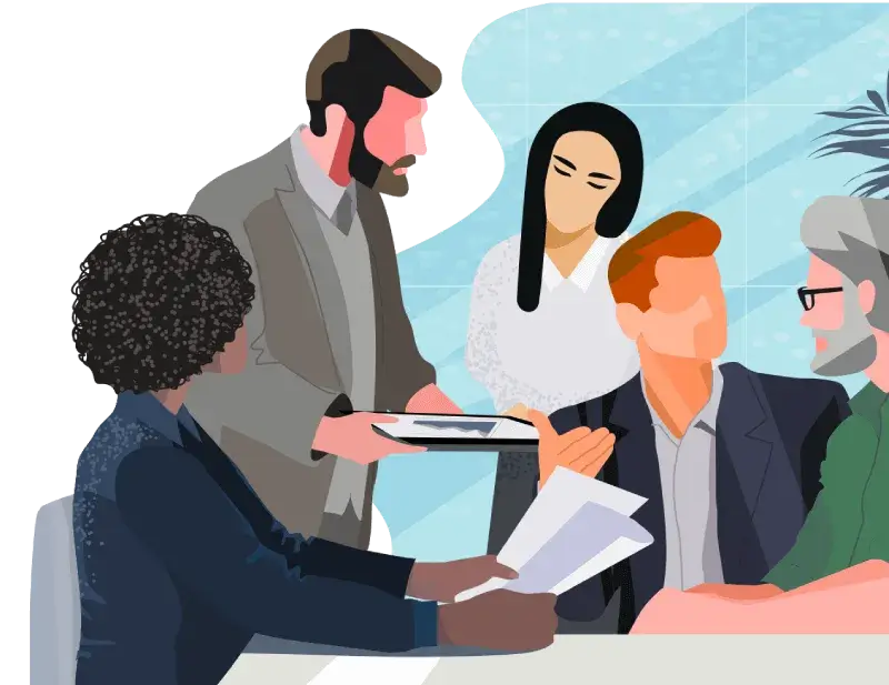Illustration of a diverse group of businesspeople collaborating
